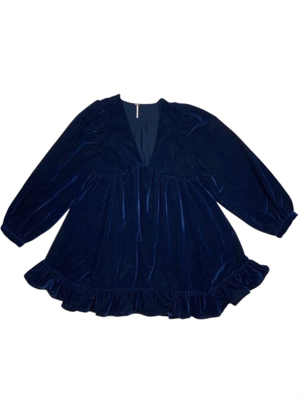 Free People Estella Velvet Mini Dress S Blue Babydoll Long Sleeve - Picture 16 of 16